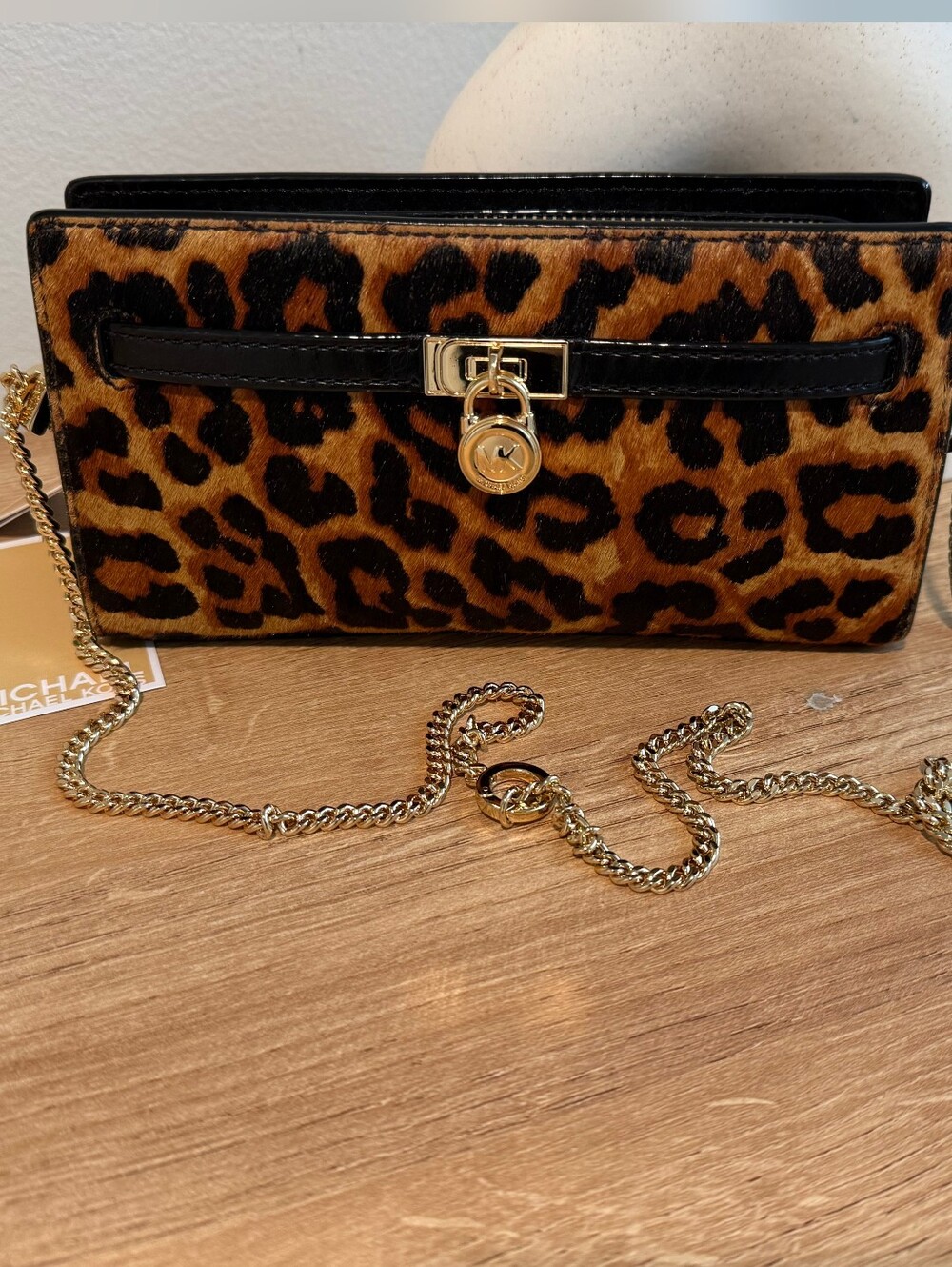 MICHAEL KORS Fur Leopard Print 3 Way  Convertible Bag with Gold Chain
